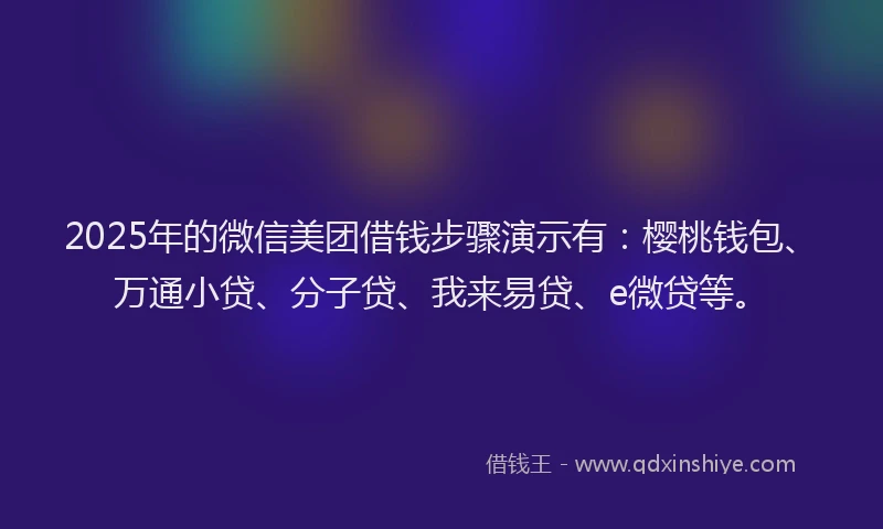 2025年的微信美团借钱步骤演示有：樱桃钱包、万通小贷、分子贷、我来易贷、e微贷等。