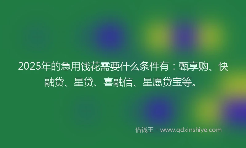 2025年的急用钱花需要什么条件有：甄享购、快融贷、星贷、喜融信、星愿贷宝等。