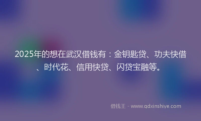 2025年的想在武汉借钱有：金钥匙贷、功夫快借、时代花、信用快贷、闪贷宝融等。