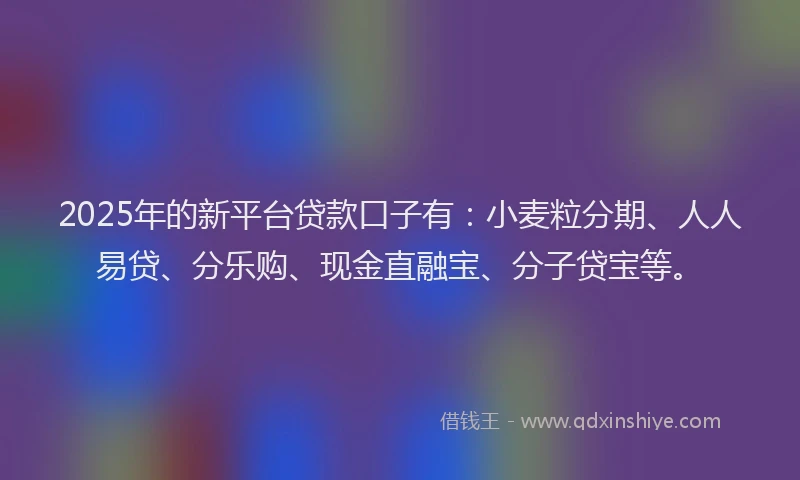 2025年的新平台贷款口子有：小麦粒分期、人人易贷、分乐购、现金直融宝、分子贷宝等。