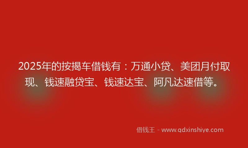 2025年的按揭车借钱有：万通小贷、美团月付取现、钱速融贷宝、钱速达宝、阿凡达速借等。