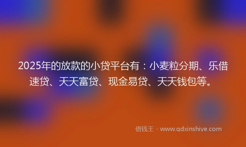 2025年的放款的小贷平台有：小麦粒分期、乐借速贷、天天富贷、现金易贷、天天钱包等。