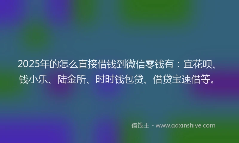 2025年的怎么直接借钱到微信零钱有：宜花呗、钱小乐、陆金所、时时钱包贷、借贷宝速借等。