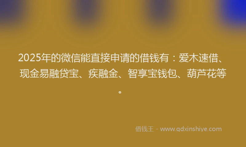 2025年的微信能直接申请的借钱有：爱木速借、现金易融贷宝、疾融金、智享宝钱包、葫芦花等。