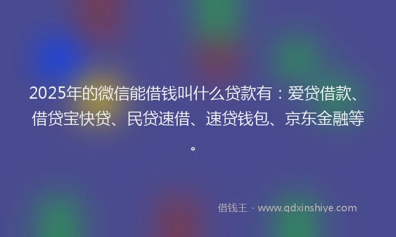 2025年的微信能借钱叫什么贷款有：爱贷借款、借贷宝快贷、民贷速借、速贷钱包、京东金融等。