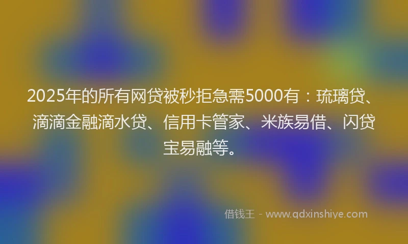 2025年的所有网贷被秒拒急需5000有：琉璃贷、滴滴金融滴水贷、信用卡管家、米族易借、闪贷宝易融等。