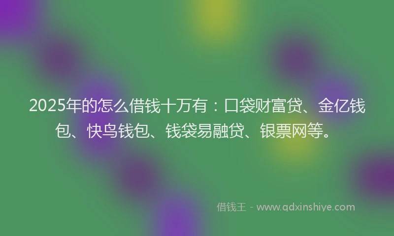 2025年的怎么借钱十万有：口袋财富贷、金亿钱包、快鸟钱包、钱袋易融贷、银票网等。