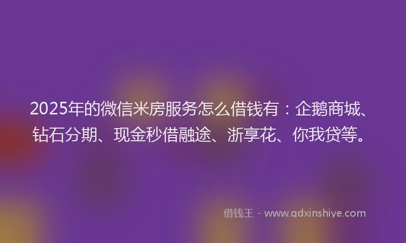 2025年的微信米房服务怎么借钱有：企鹅商城、钻石分期、现金秒借融途、浙享花、你我贷等。