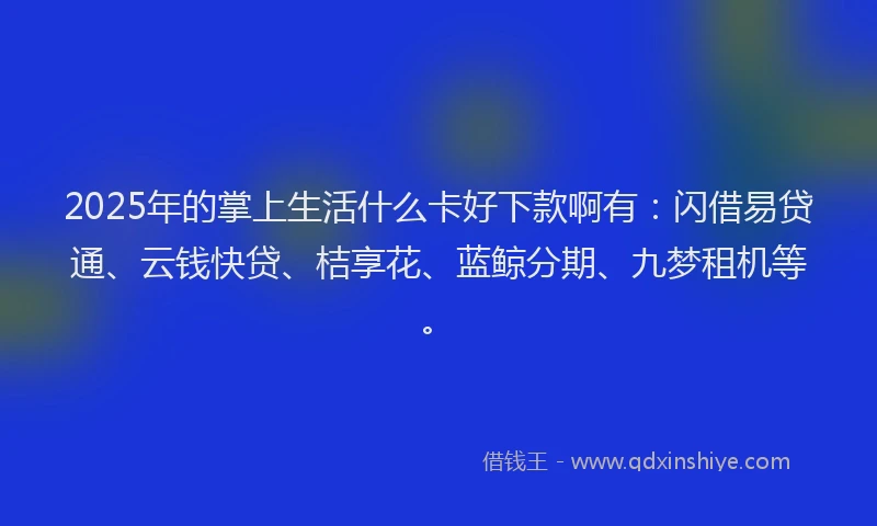2025年的掌上生活什么卡好下款啊有：闪借易贷通、云钱快贷、桔享花、蓝鲸分期、九梦租机等。