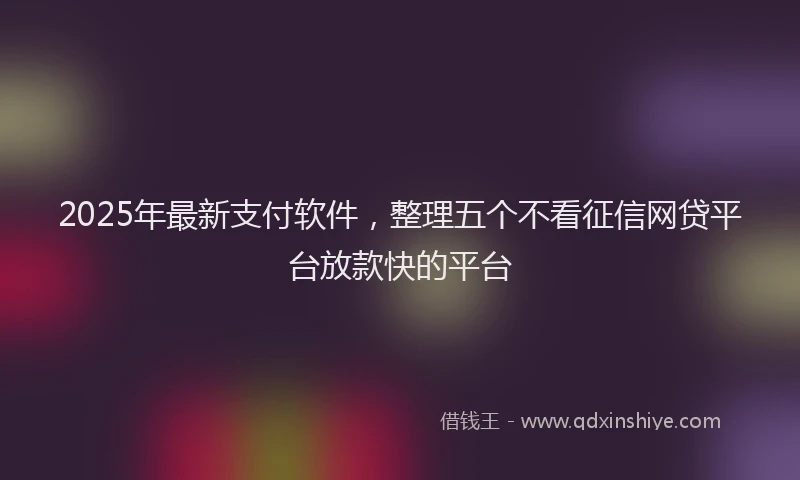 2025年最新支付软件，整理五个不看征信网贷平台放款快的平台