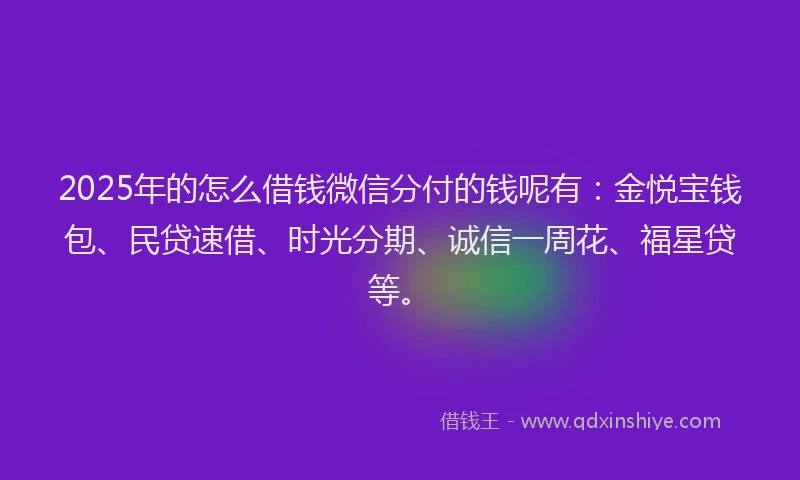 2025年的怎么借钱微信分付的钱呢有：金悦宝钱包、民贷速借、时光分期、诚信一周花、福星贷等。