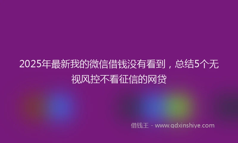 2025年最新我的微信借钱没有看到，总结5个无视风控不看征信的网贷