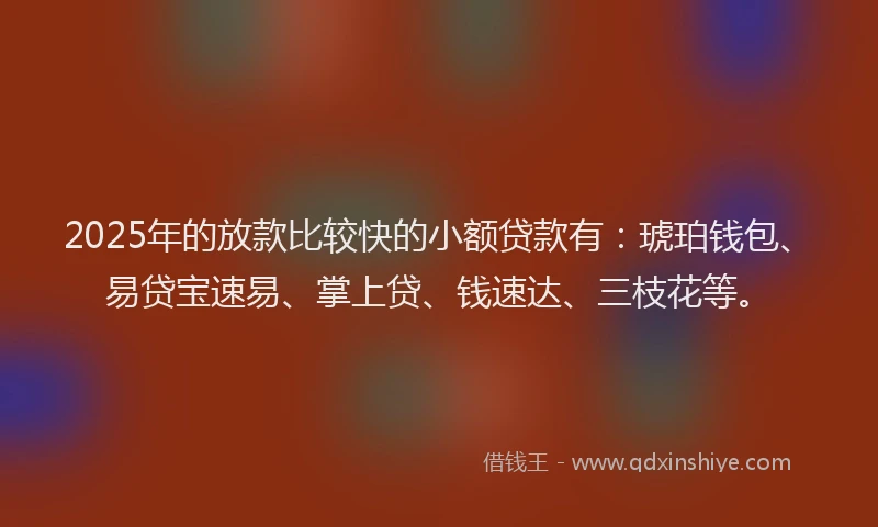 2025年的放款比较快的小额贷款有：琥珀钱包、易贷宝速易、掌上贷、钱速达、三枝花等。