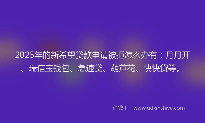2025年的新希望贷款申请被拒怎么办有：月月开、瑞信宝钱包、急速贷、葫芦花、快快贷等。