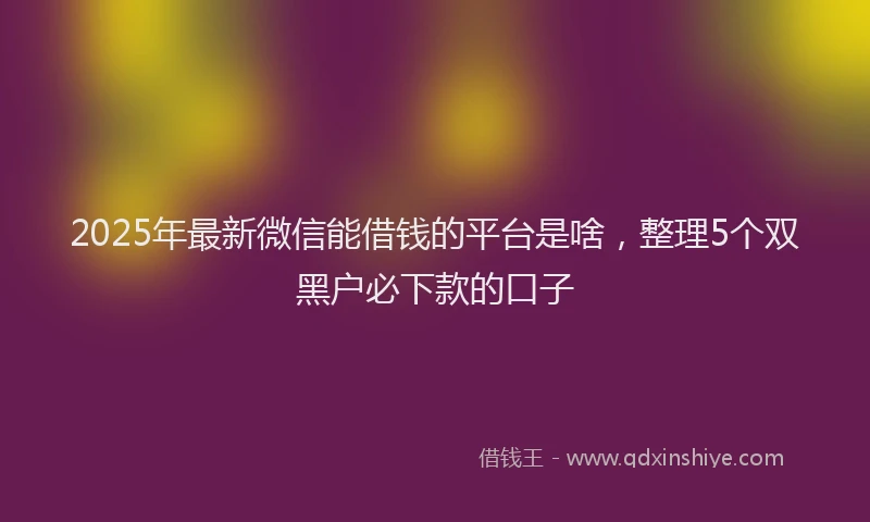 2025年最新微信能借钱的平台是啥，整理5个双黑户必下款的口子