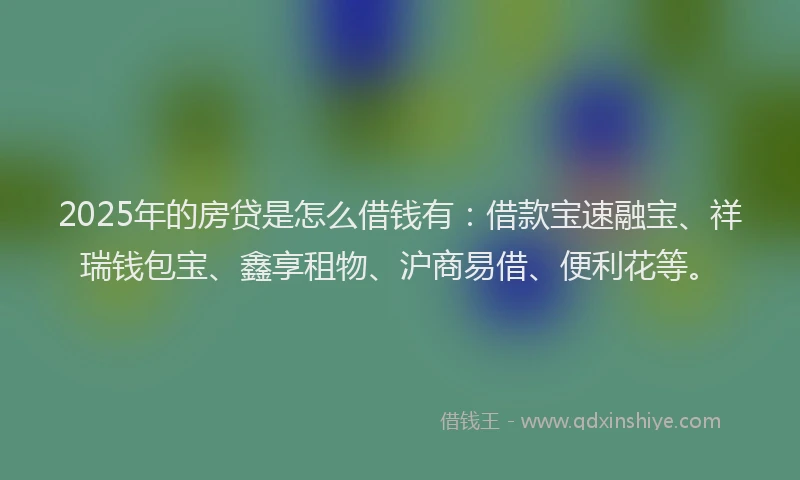 2025年的房贷是怎么借钱有：借款宝速融宝、祥瑞钱包宝、鑫享租物、沪商易借、便利花等。