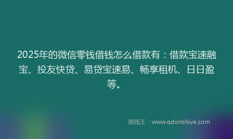 2025年的微信零钱借钱怎么借款有：借款宝速融宝、投友快贷、易贷宝速易、畅享租机、日日盈等。
