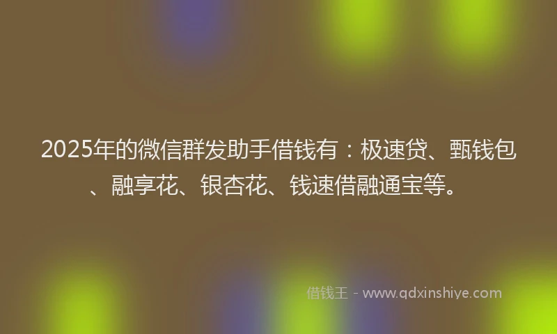 2025年的微信群发助手借钱有：极速贷、甄钱包、融享花、银杏花、钱速借融通宝等。