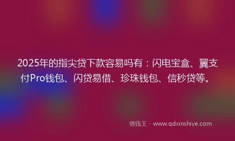 2025年的指尖贷下款容易吗有：闪电宝盒、翼支付Pro钱包、闪贷易借、珍珠钱包、信秒贷等。