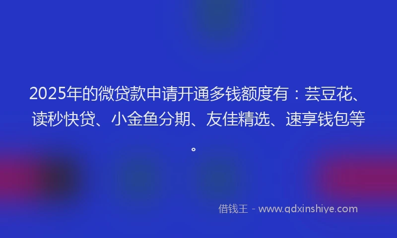 2025年的微贷款申请开通多钱额度有：芸豆花、读秒快贷、小金鱼分期、友佳精选、速享钱包等。