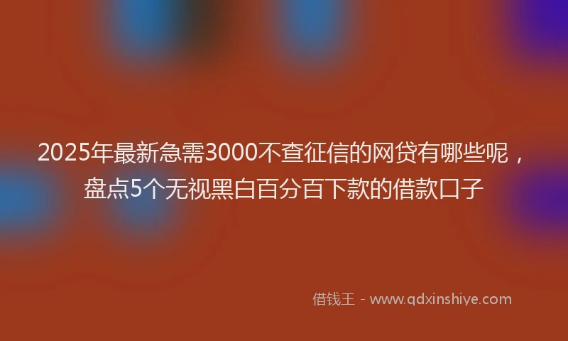 2025年最新急需3000不查征信的网贷有哪些呢，盘点5个无视黑白百分百下款的借款口子