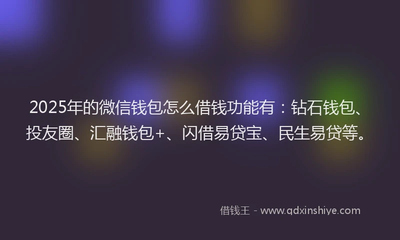 2025年的微信钱包怎么借钱功能有：钻石钱包、投友圈、汇融钱包+、闪借易贷宝、民生易贷等。
