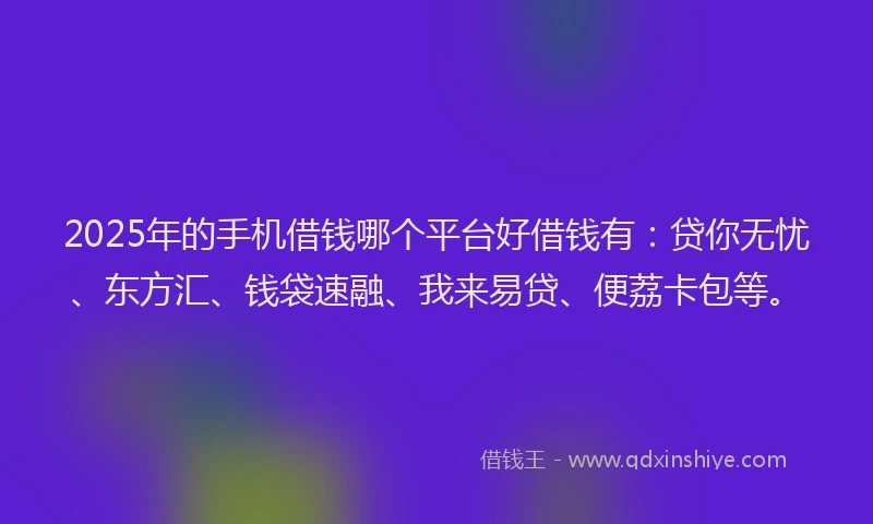 2025年的手机借钱哪个平台好借钱有:贷你无忧、东方汇、钱袋速融、我来易贷、便荔卡包等。