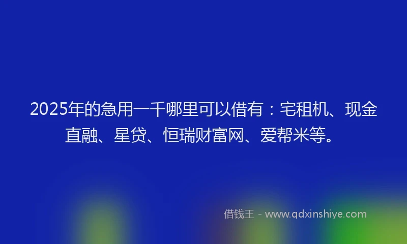 2025年的急用一千哪里可以借有：宅租机、现金直融、星贷、恒瑞财富网、爱帮米等。