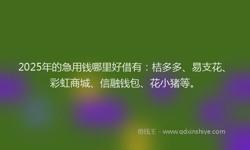 2025年的急用钱哪里好借有：桔多多、易支花、彩虹商城、信融钱包、花小猪等。