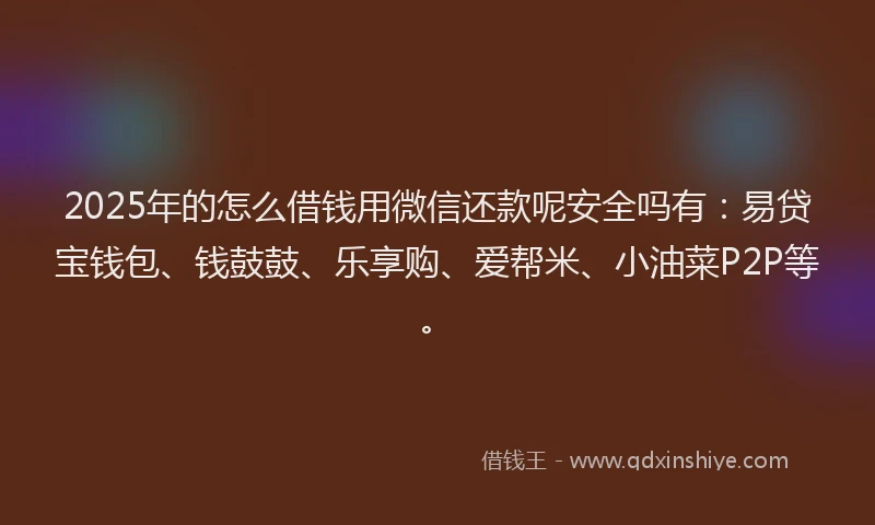 2025年的怎么借钱用微信还款呢安全吗有：易贷宝钱包、钱鼓鼓、乐享购、爱帮米、小油菜P2P等。