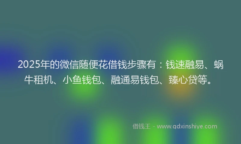 2025年的微信随便花借钱步骤有：钱速融易、蜗牛租机、小鱼钱包、融通易钱包、臻心贷等。