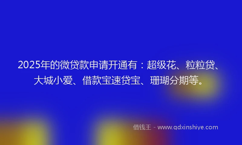 2025年的微贷款申请开通有：超级花、粒粒贷、大城小爱、借款宝速贷宝、珊瑚分期等。