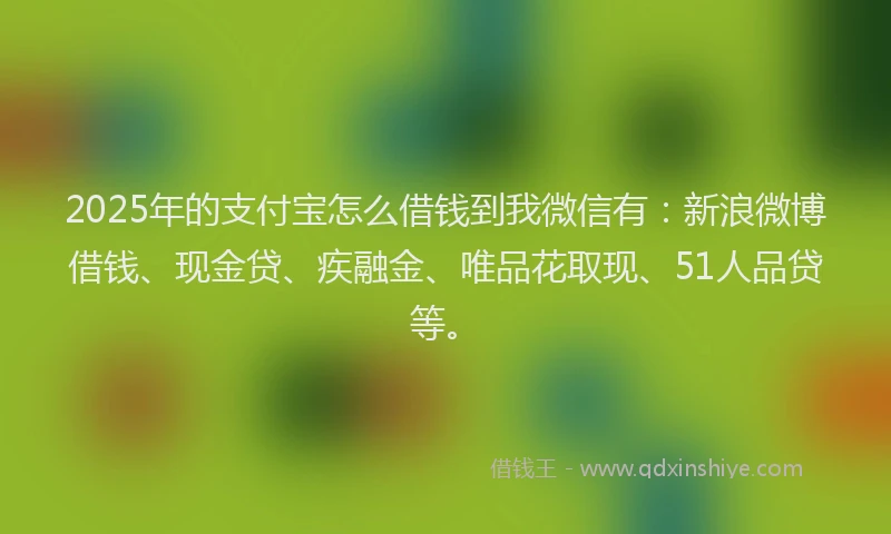 2025年的支付宝怎么借钱到我微信有：新浪微博借钱、现金贷、疾融金、唯品花取现、51人品贷等。