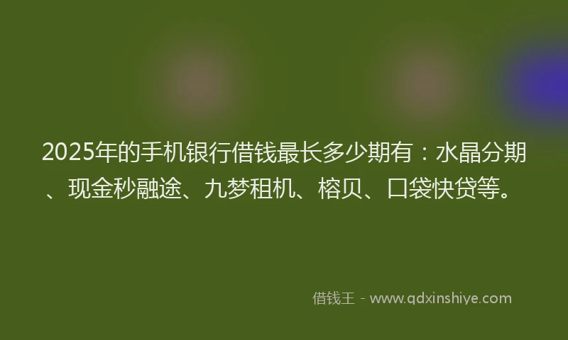 2025年的手机银行借钱最长多少期有：水晶分期、现金秒融途、九梦租机、榕贝、口袋快贷等。