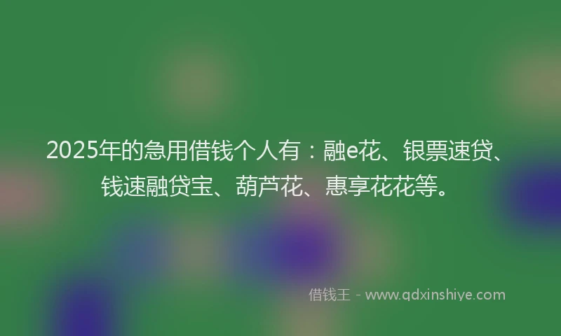2025年的急用借钱个人有：融e花、银票速贷、钱速融贷宝、葫芦花、惠享花花等。
