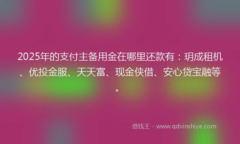 2025年的支付主备用金在哪里还款有：玥成租机、优投金服、天天富、现金侠借、安心贷宝融等。