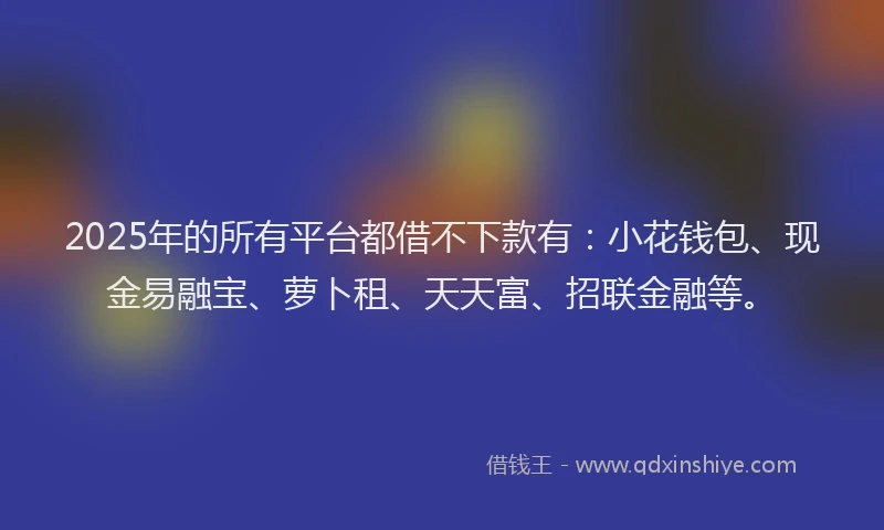 2025年的所有平台都借不下款有：小花钱包、现金易融宝、萝卜租、天天富、招联金融等。