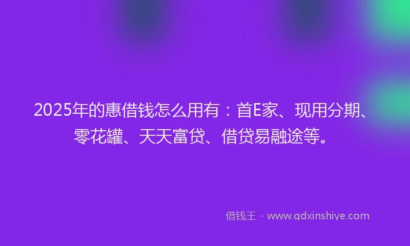 2025年的惠借钱怎么用有：首E家、现用分期、零花罐、天天富贷、借贷易融途等。