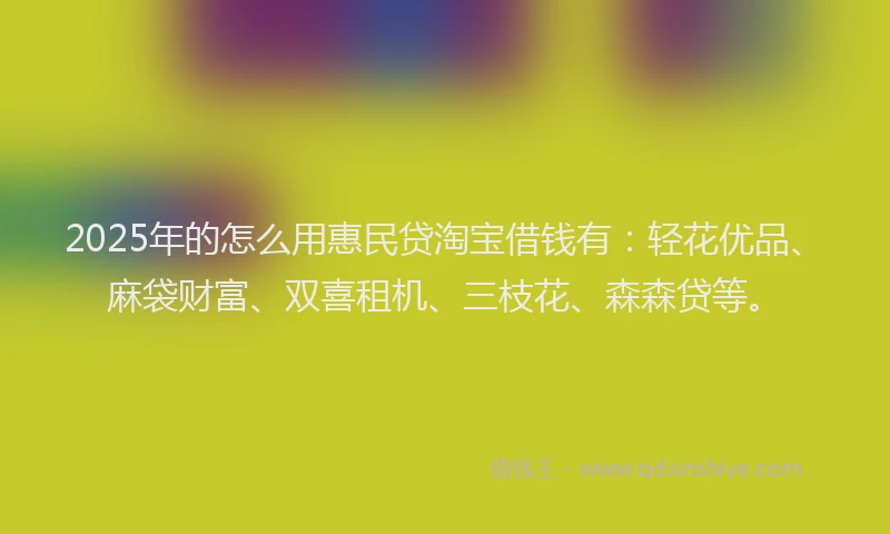 2025年的怎么用惠民贷淘宝借钱有：轻花优品、麻袋财富、双喜租机、三枝花、森森贷等。
