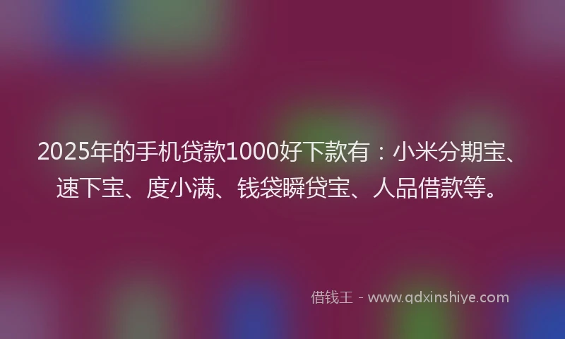 2025年的手机贷款1000好下款有：小米分期宝、速下宝、度小满、钱袋瞬贷宝、人品借款等。
