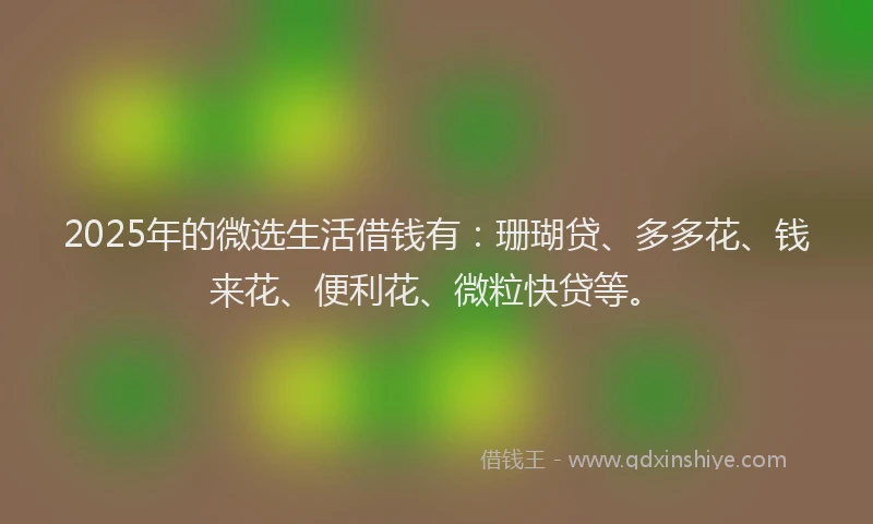 2025年的微选生活借钱有：珊瑚贷、多多花、钱来花、便利花、微粒快贷等。
