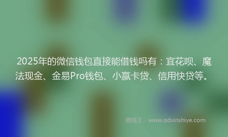 2025年的微信钱包直接能借钱吗有：宜花呗、魔法现金、金易Pro钱包、小赢卡贷、信用快贷等。