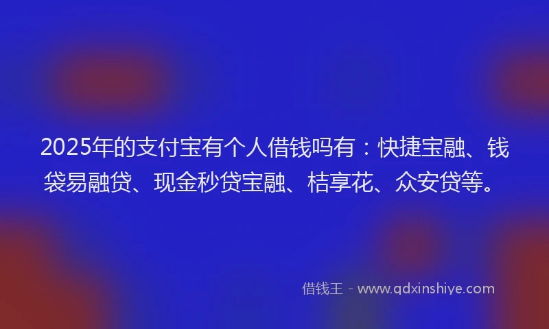2025年的支付宝有个人借钱吗有：快捷宝融、钱袋易融贷、现金秒贷宝融、桔享花、众安贷等。