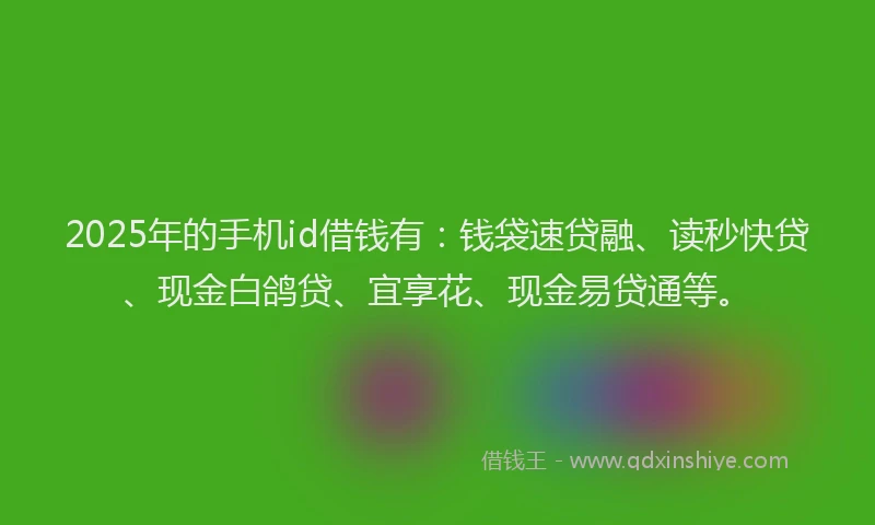 2025年的手机id借钱有：钱袋速贷融、读秒快贷、现金白鸽贷、宜享花、现金易贷通等。