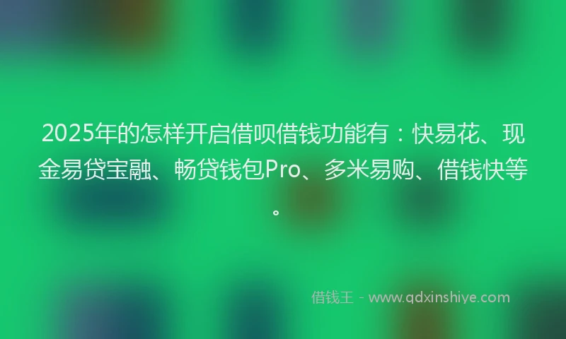 2025年的怎样开启借呗借钱功能有：快易花、现金易贷宝融、畅贷钱包Pro、多米易购、借钱快等。