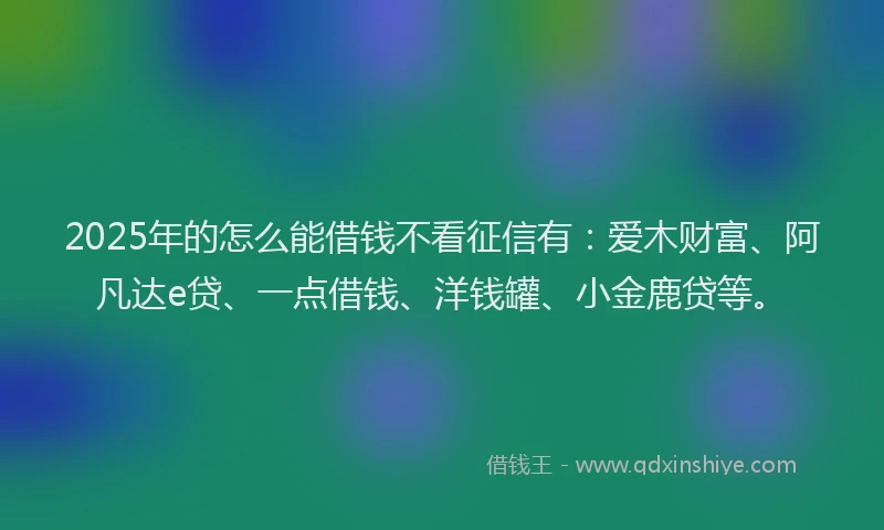 2025年的怎么能借钱不看征信有：爱木财富、阿凡达e贷、一点借钱、洋钱罐、小金鹿贷等。