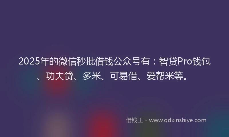 2025年的微信秒批借钱公众号有：智贷Pro钱包、功夫贷、多米、可易借、爱帮米等。