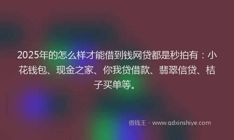 2025年的怎么样才能借到钱网贷都是秒拍有：小花钱包、现金之家、你我贷借款、翡翠信贷、桔子买单等。