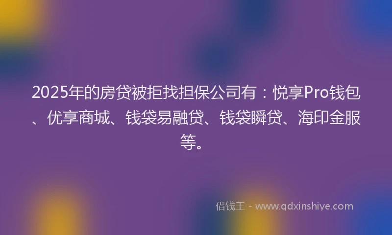 2025年的房贷被拒找担保公司有：悦享Pro钱包、优享商城、钱袋易融贷、钱袋瞬贷、海印金服等。