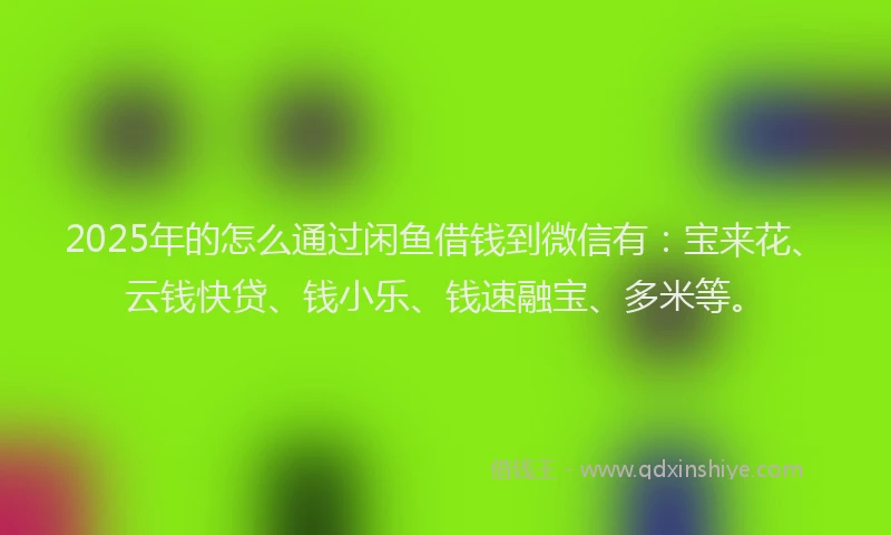 2025年的怎么通过闲鱼借钱到微信有：宝来花、云钱快贷、钱小乐、钱速融宝、多米等。
